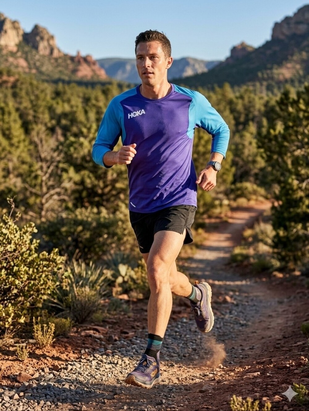 Hoka Long Sleeve Athletic Top in Purple & Teal